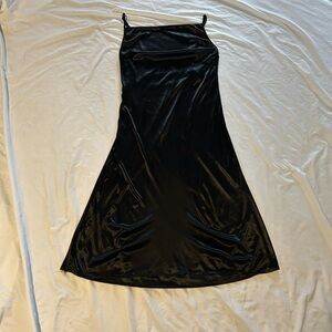 Satin Black Y2K Mid Length Cowl NeckGown Size Medium Women's Slip Dress